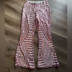 Glamorous Pink Sequin Skirt with White Stripes